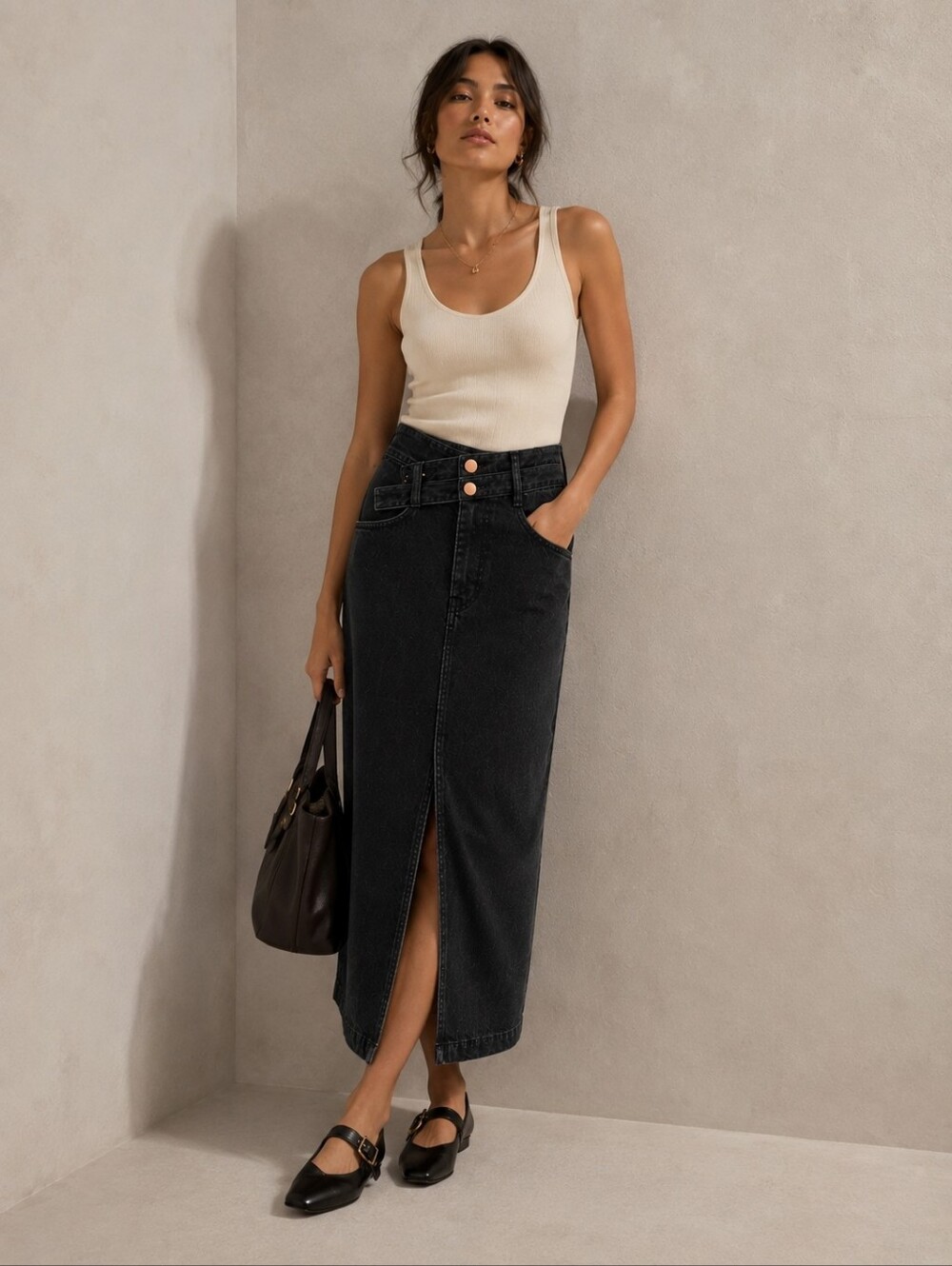 Pilcro Anthropologie Women's High Rise Wide Leg Denim Jeans Double Waist Black 6